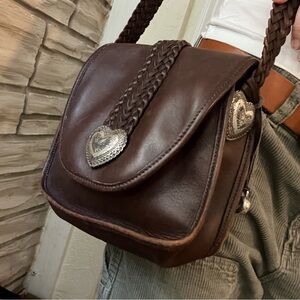 Vintage Brighton Brown Leather Bag with Silver Heart Accents